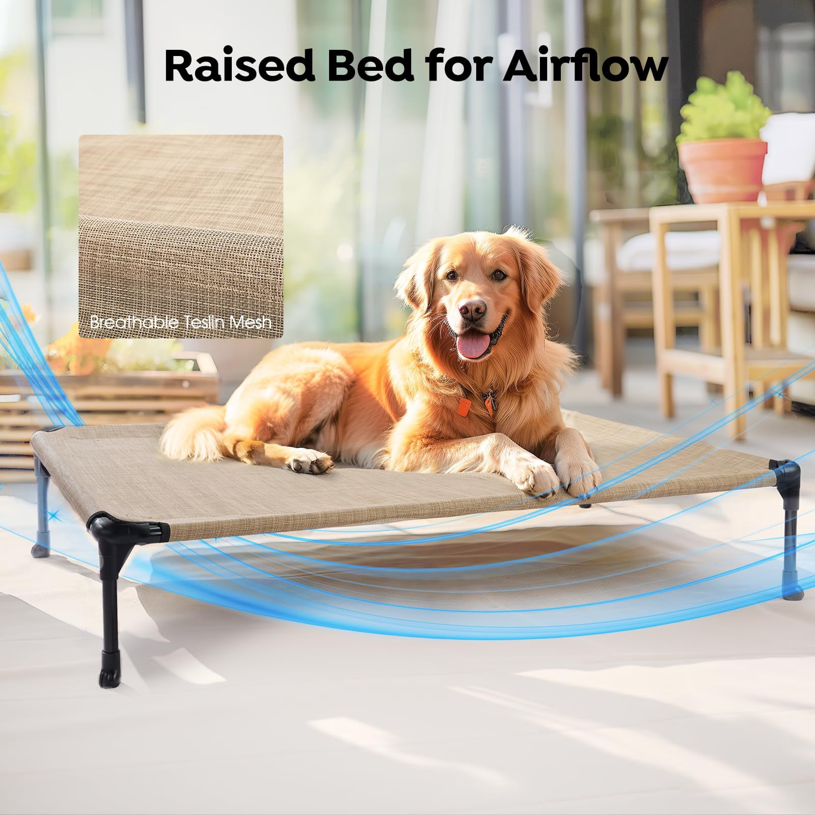Elevated Dog Bed Add Removable Waterproof Bolster Cushion Mat  Raised Pet With Breathable Teslin Mesh No-slip Feet Couch For Indoor Outdoor 42x30inches Beige Cwc2331b