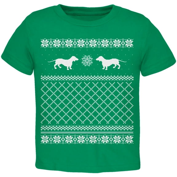 Dachshund Ugly Christmas Sweater Green Toddler T-Shirt