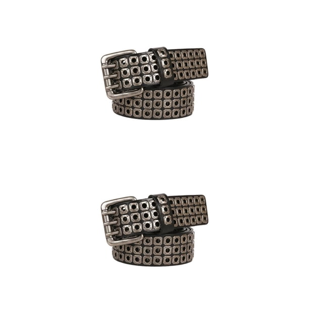 Minnieouse Cinturones de 3 filas Cinturón Hip Hop Mujeres Hombres Casual Correa Moda Cintura Banda Negro 125cm 2piezas