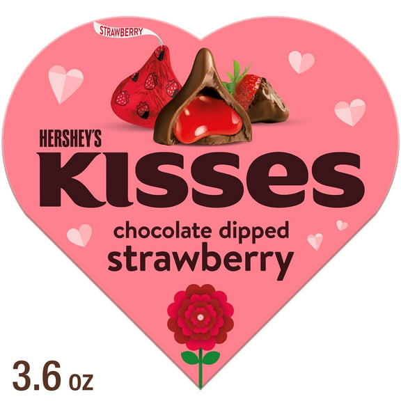 HERSHEY'S KISSES Chocolate Strawberry Flavored, Valentine's Candy Gift Box, 3.6 oz