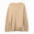 thumbnail image 3 of Sweaters for Women Knitted Knit Notch V Neck Cable Solid Color Puff Bubble Loose Long Sleeve Base Cozy Top, 3 of 9