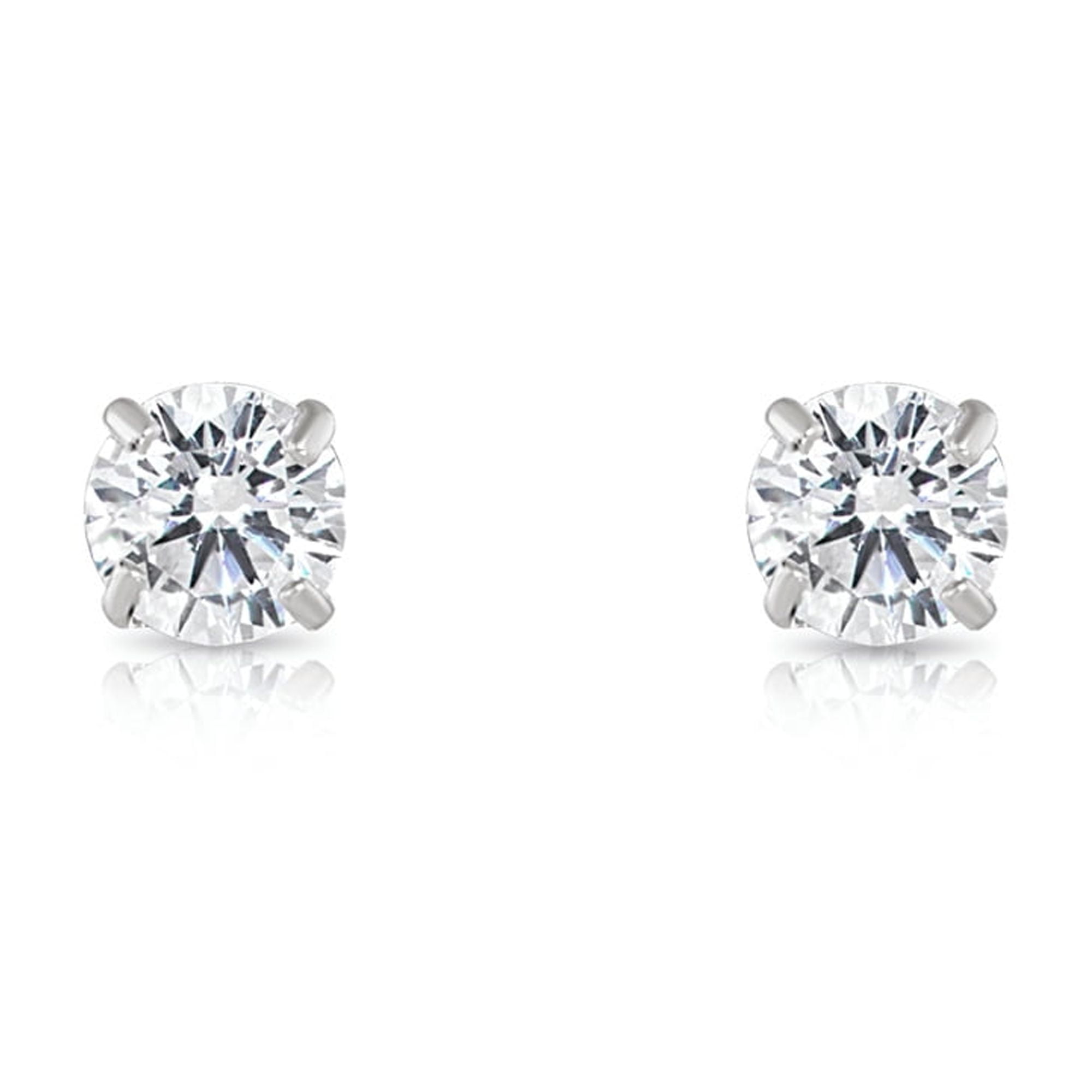 Tilo Jewelry 14K White Gold Solitaire Round CZ Stud Post Earrings with Comfortable Silicone-backs | 2mm | Classic Everyday Earrings | Women, Men, Unisex