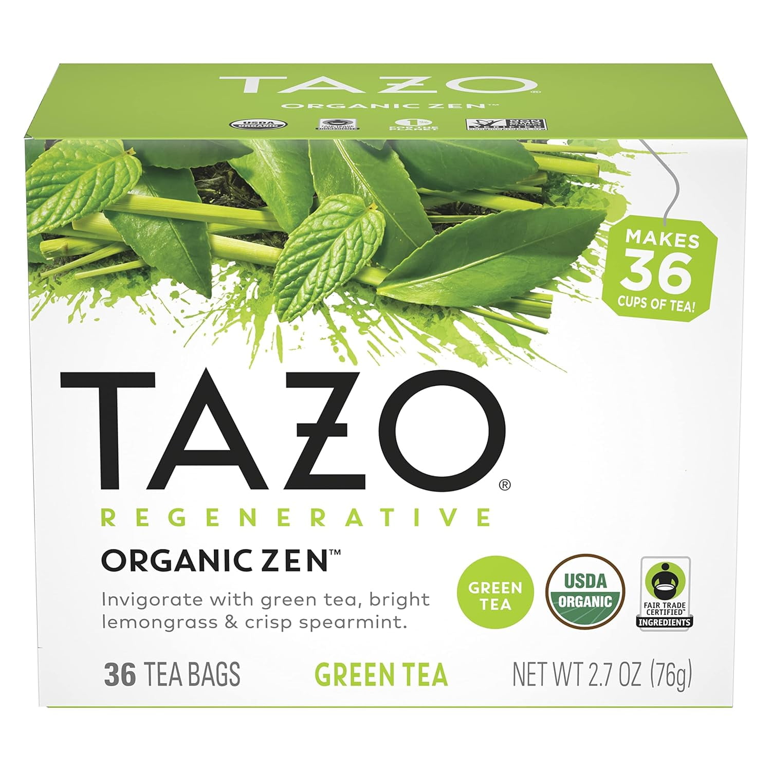TAZORegenerative Organic Zen Green Tea Bags, 36 Count (Pack of 4)