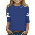 thumbnail image 2 of MKOSPLRT T-Shirts d'Halloween pour Enfants 3-12 Ans Garçons Filles Manches 3/4 T-Shirts Graphiques Col Rond Coupe Ample Hauts Mignons Fantômes Citrouille T-Shirts, 2 of 4