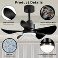 thumbnail image 2 of 28' Ceiling Fans with Lights and Remote/App Control,Low Profile Ceiling Fans with 5 Reversible Blades 3 Colors Dimmable 6 Speeds Ceiling Fan for Bedroom Kitchen,Black Abs+Steel(Q235) Electrical, 2 of 6