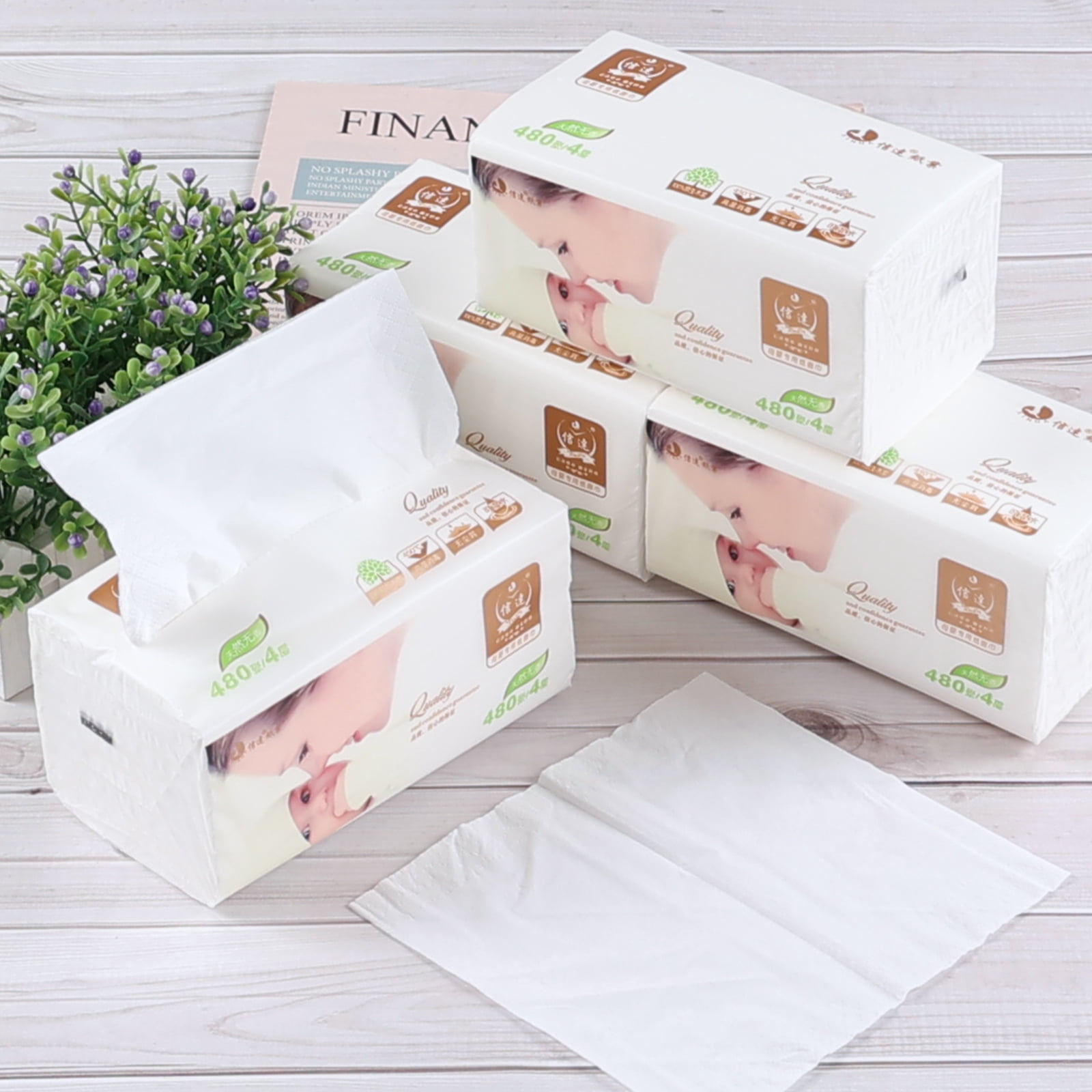 Qskely 40-Pack Household Facial Tissues, 4-Ply Soft Facial Napkins, 120 Sheets Per Pack