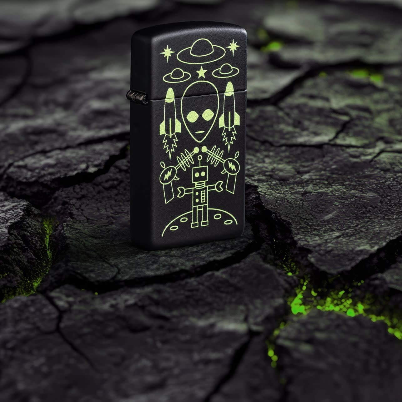 Zippo - Customized Message on Alien Invasion SlimÂ® Black Matte Pocket 46691