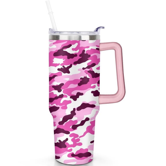 40oz Camouflage Tumbler with Spill Proof Lid Straw 40 oz Camouflage Theme Tumbler with Handle Double Insulated Cup Perfect Camouflage Gifts Travel Accessories Must Have