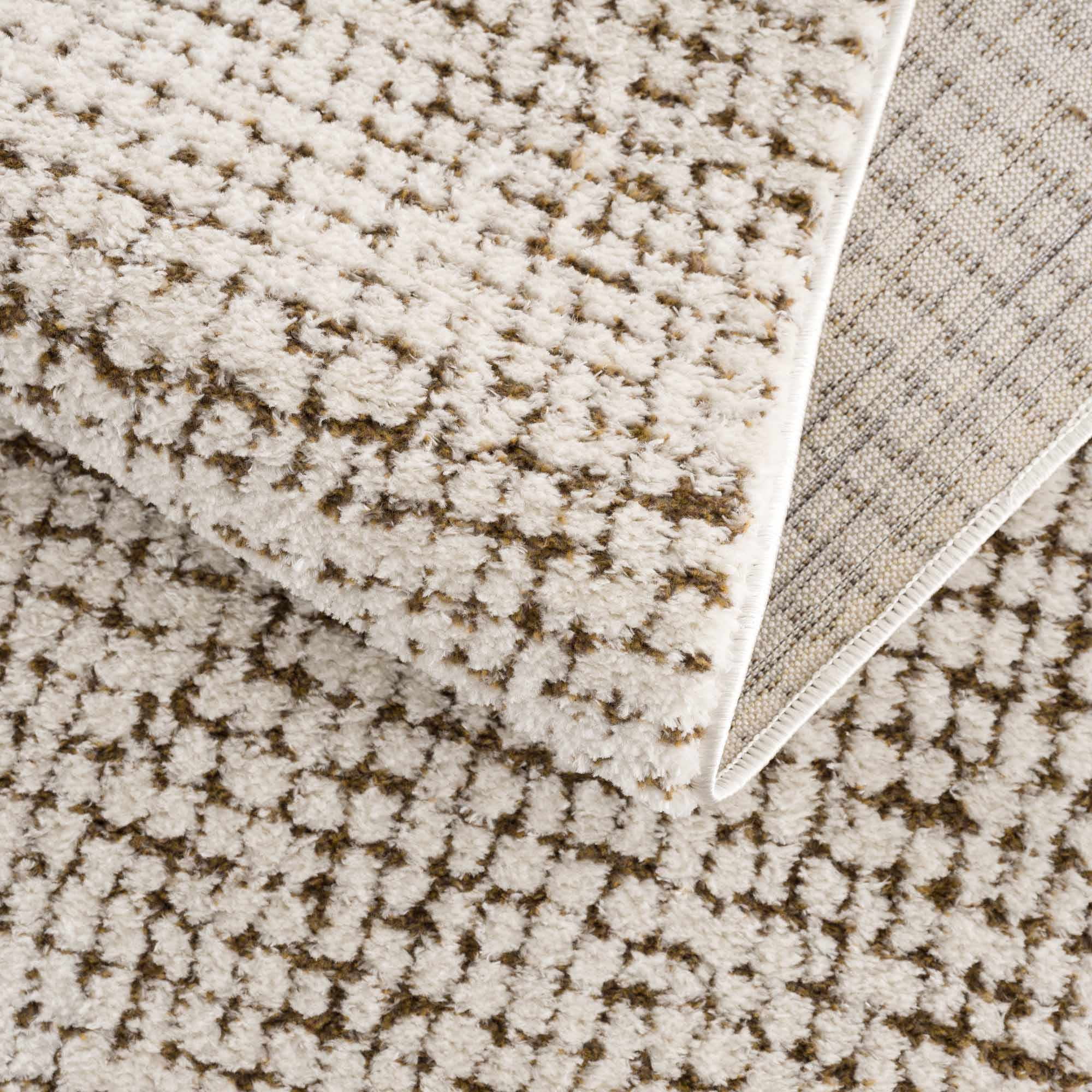 Hauteloom Matrix Contemporary Mosaic Area Rug - High Pile Fluffy Soft Shag Carpet for Living Room, Bedroom - Cream, Brown - 5'3" x 7' (5x7)