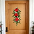 thumbnail image 4 of 20 Inch Artificial Christmas Teardrop Door Swag, Decorated With Holly Leaves And Red Flowers, Winter Wall Ornament For Front Door Porch Entryway, 4 of 6