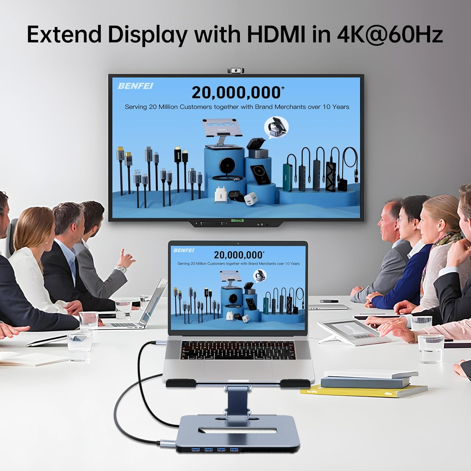 BENFEI Laptop Stand with USB C 6in1 Docking Station, HDMI 4K@60Hz, 4*USB3.0, 100W PD