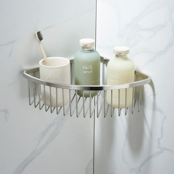 Bathroom Shower Caddy Corner Shelf Basket, Ultra Sturdy Rust-Proof Stainless Steel Shelf Organizer Shampoo Holder, Wall Mounted Storage Rack for Bathroom Kitchen, Brushed Nickel