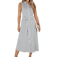 thumbnail image 3 of TaTaai Women's Casual Maxi Dress Sleeveless Striped Linen Midi Dress Lapel Collar Loose Fit Lightweight Summer Commute Vacation Gift, 3 of 5