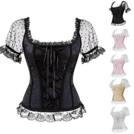 Fesfesfes Corsets For Women Plus Size Tops Floral Overbust Corset Bustier Lingerie Top Gothic Shapewear Underwear L(US:8)
