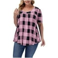 thumbnail image 2 of Oalirro Women's Tops, Tees & Blouses Women Tops and Blouses Women's Fashion Plus Size Printed Round-neck Short Sleeve Loose T-shirt Tops Pink, 2 of 9