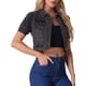 thumbnail image 4 of CHAQUETA DE JEAN DENIM CROP CON MANGAS PUFF Y BOTONES PARA MUJERES INSPIRADAS EN CHIC COLOR GRIS OSCURO, 4 of 5