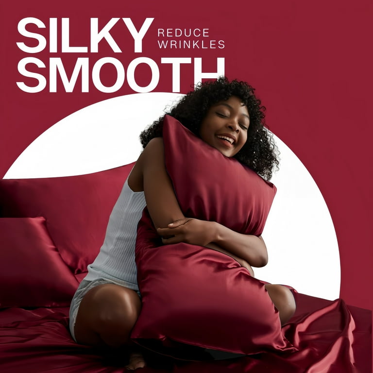 BAKIBO Satin Pillowcase Queen Set of 2, Silky Pillow Cases for