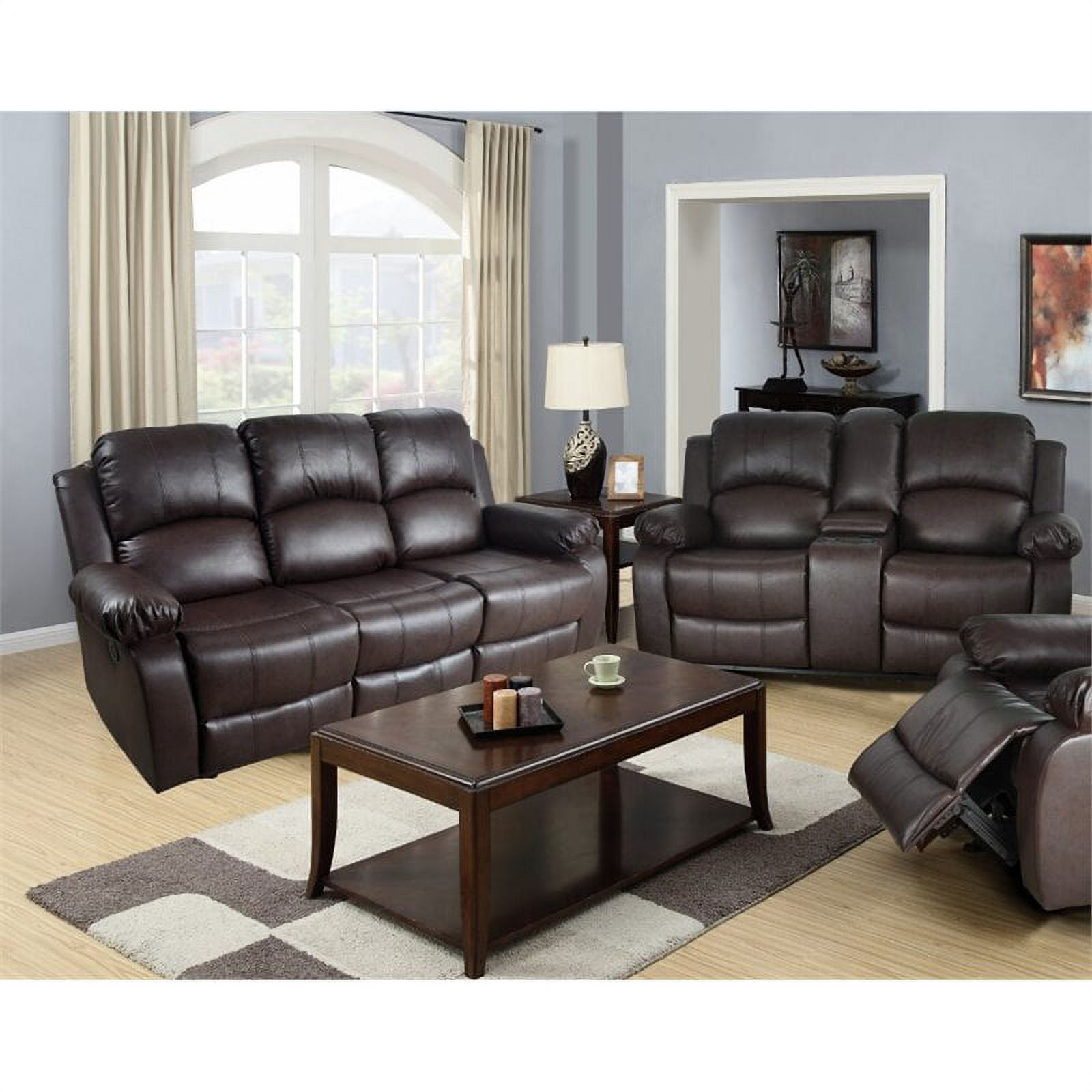 Faux leather reclining living clearance room set