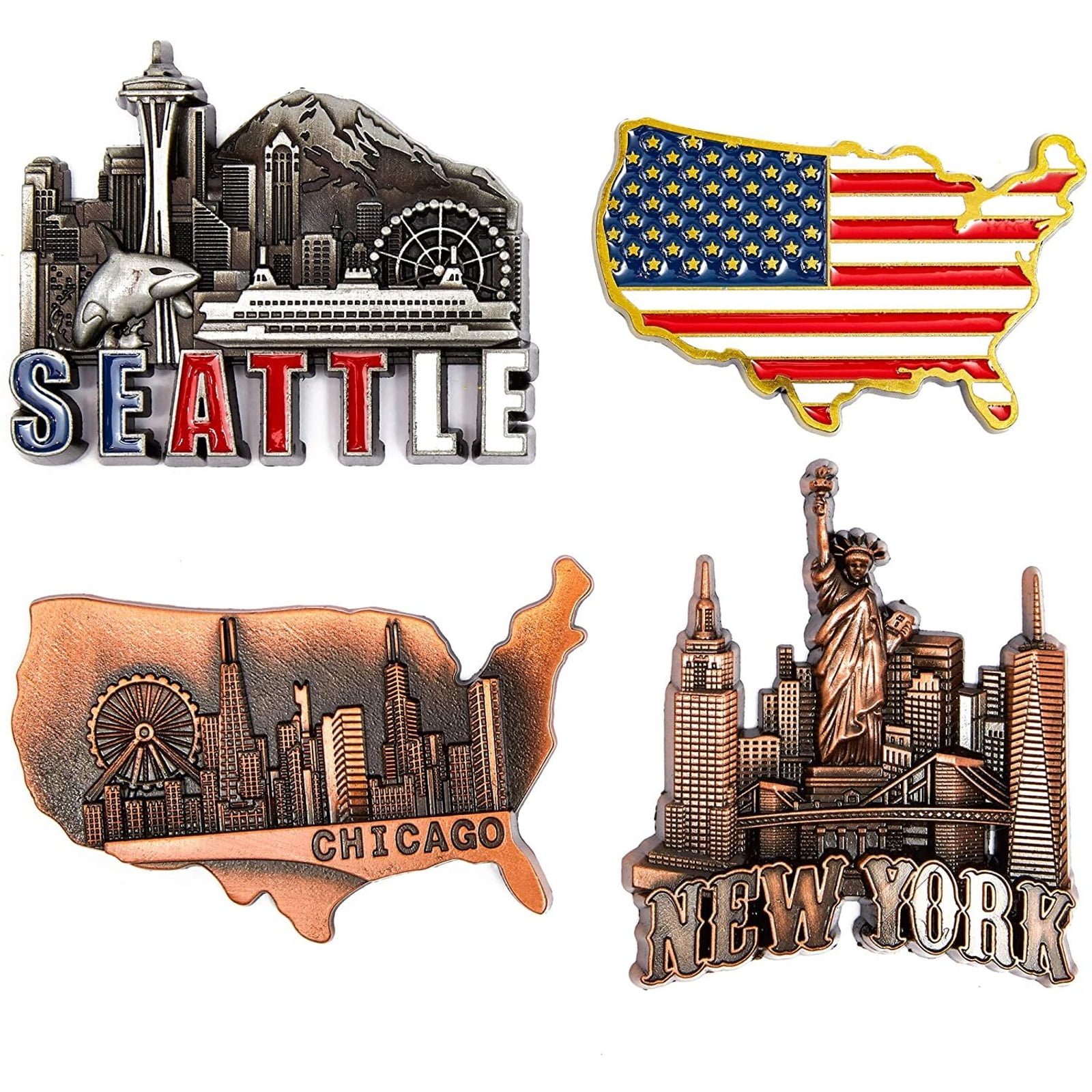 4 Pack American Decorative Magnets for Fridge Refrigerator & Lockers, US  Flag, New York Chicago & Seattle - Walmart.com