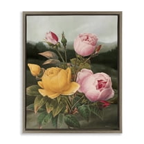 Stupell Industries Vintage Peony Blooms Botanical & Floral Painting Brown Floater Framed Art Print Wall Art, 17 x 21