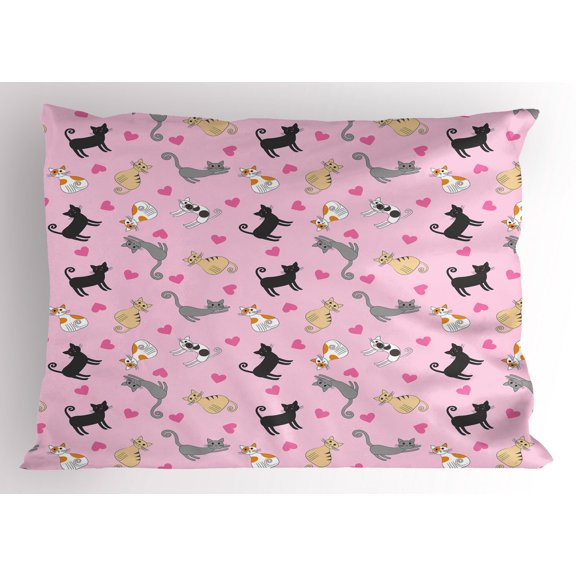 Ambesonne Kitty Pillow Sham, Colorful Different Cats, 36" X 20", Multicolor
