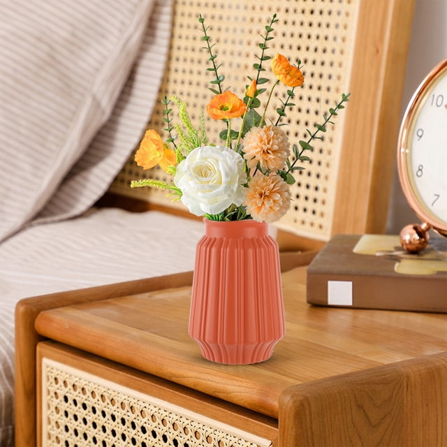 Jarrón de plástico esmaltado para arreglos florales | Decoración para sala y mueble de TV | Expositor de flores secas y frescas | Jarrón decorativo de 23 cm