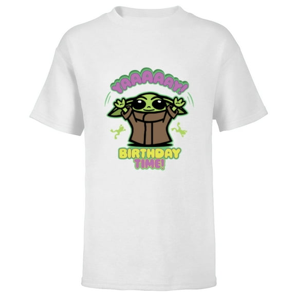 Star Wars Grogu The Mandalorian Cute Yaaaaay! Birthday Time - Short Sleeve T-Shirt for Kids - Customized-White
