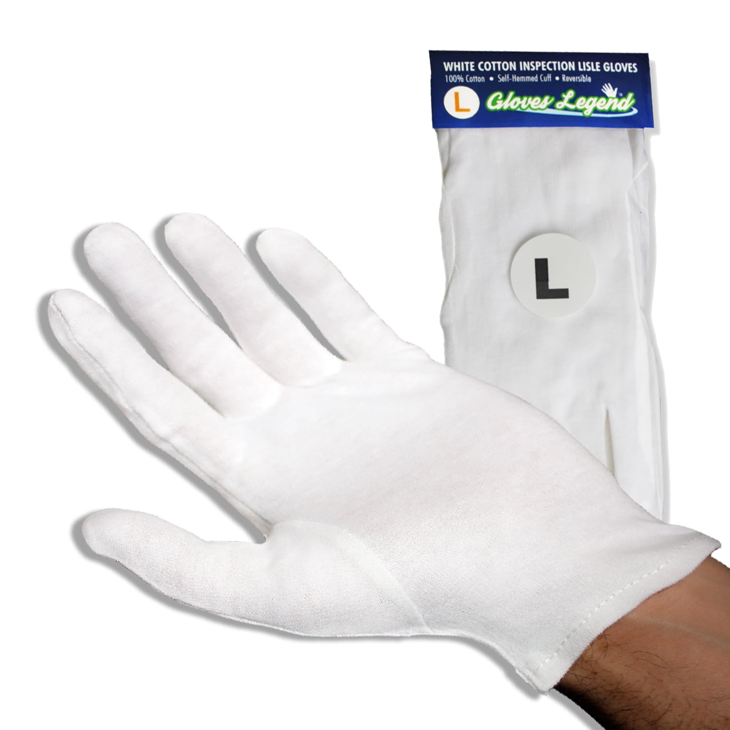 Gloves Legend - Size Large -12 Pairs (24 Gloves) 100% Cotton Parade Jewelry Silver Inspection White Gloves