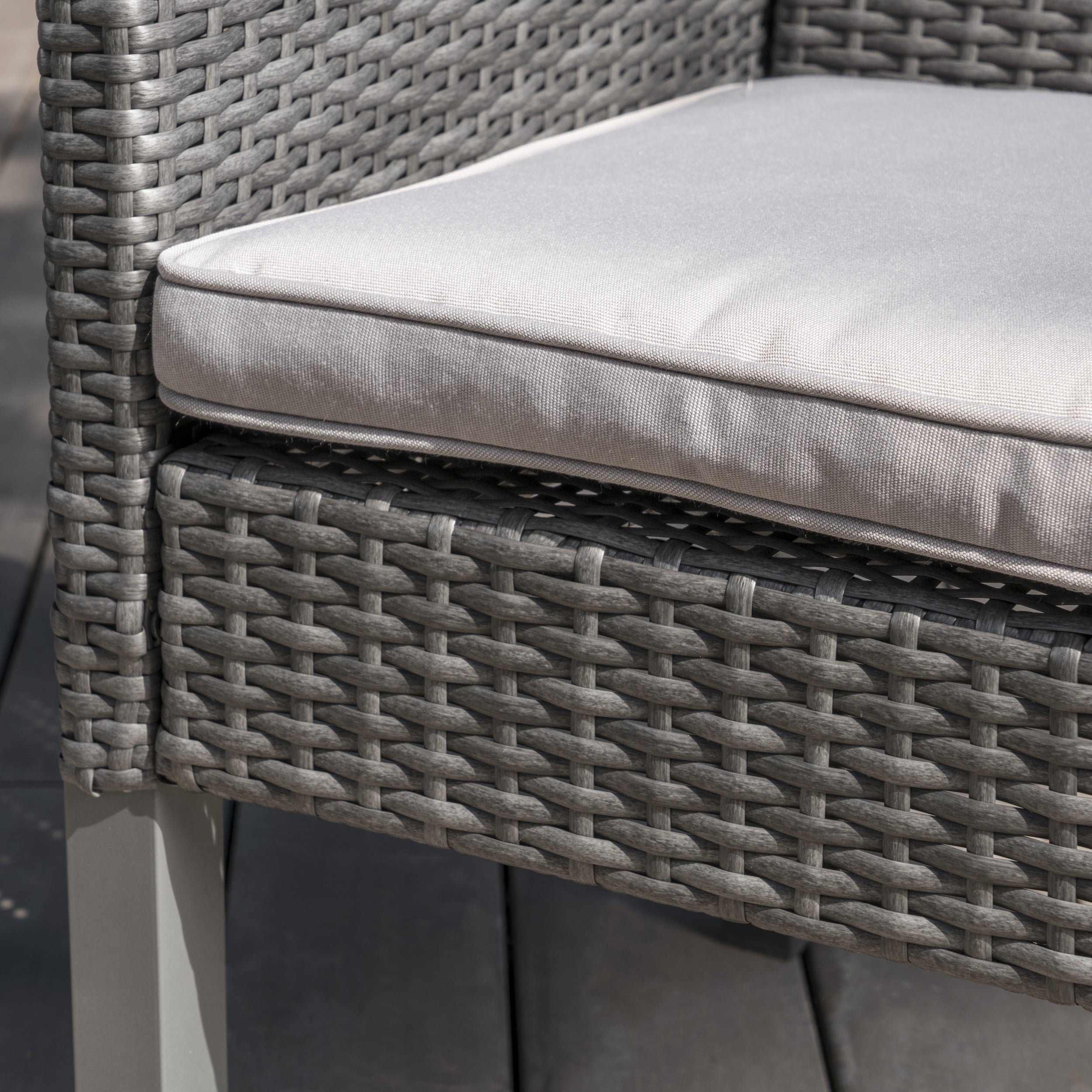 Estelle Outdoor Wicker Dining Chairs with Cushions, Set of 2, Grey, Silver