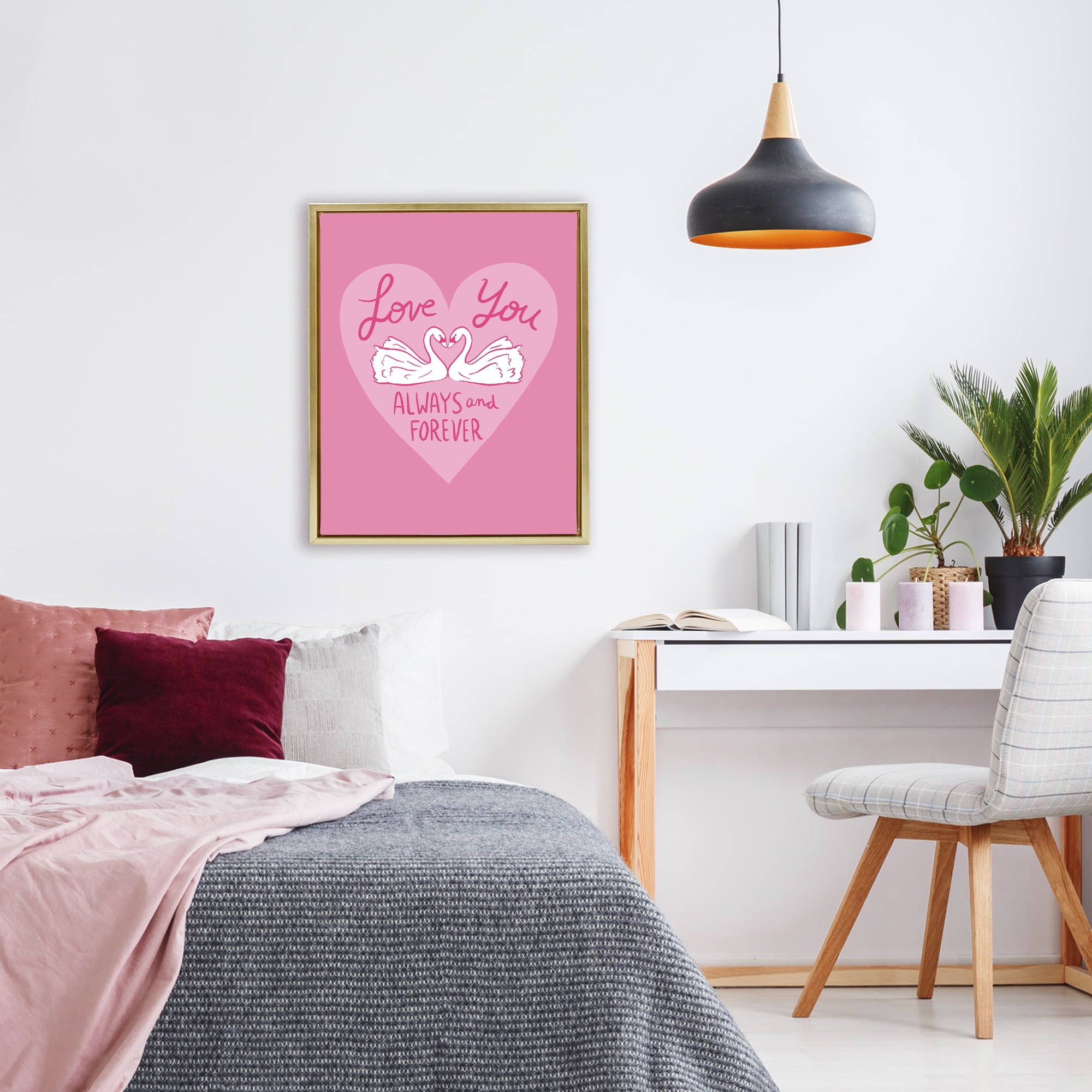 Always & Forever Swans Gold Framed Floater Canvas Wall Art, design by Juliet Meeks