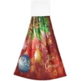 thumbnail image 2 of SKYSONIC 2 PCS Pine Branches Shiny Balls Red Hand Towels with Hanging Loop for Bathroom and Kitchen, Hanging Band Towel - Kitchen Dish Cloth and Bathroom Hand Towels Set , 12"x17", 2 of 6
