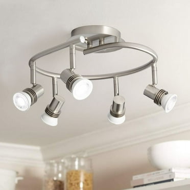 Pro Track 5-Head LED Ceiling Track Light Fixture Kit GU10 Silver Brushed Nickel Finish Metal Industrial Spiral Kitchen 15 3/4" Wide
