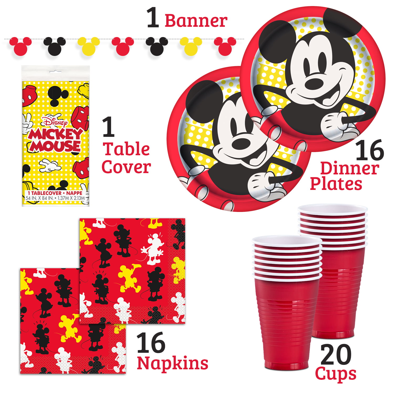 Serviettes de table Mickey Mouse pour 1er anniversaire, paq. 16