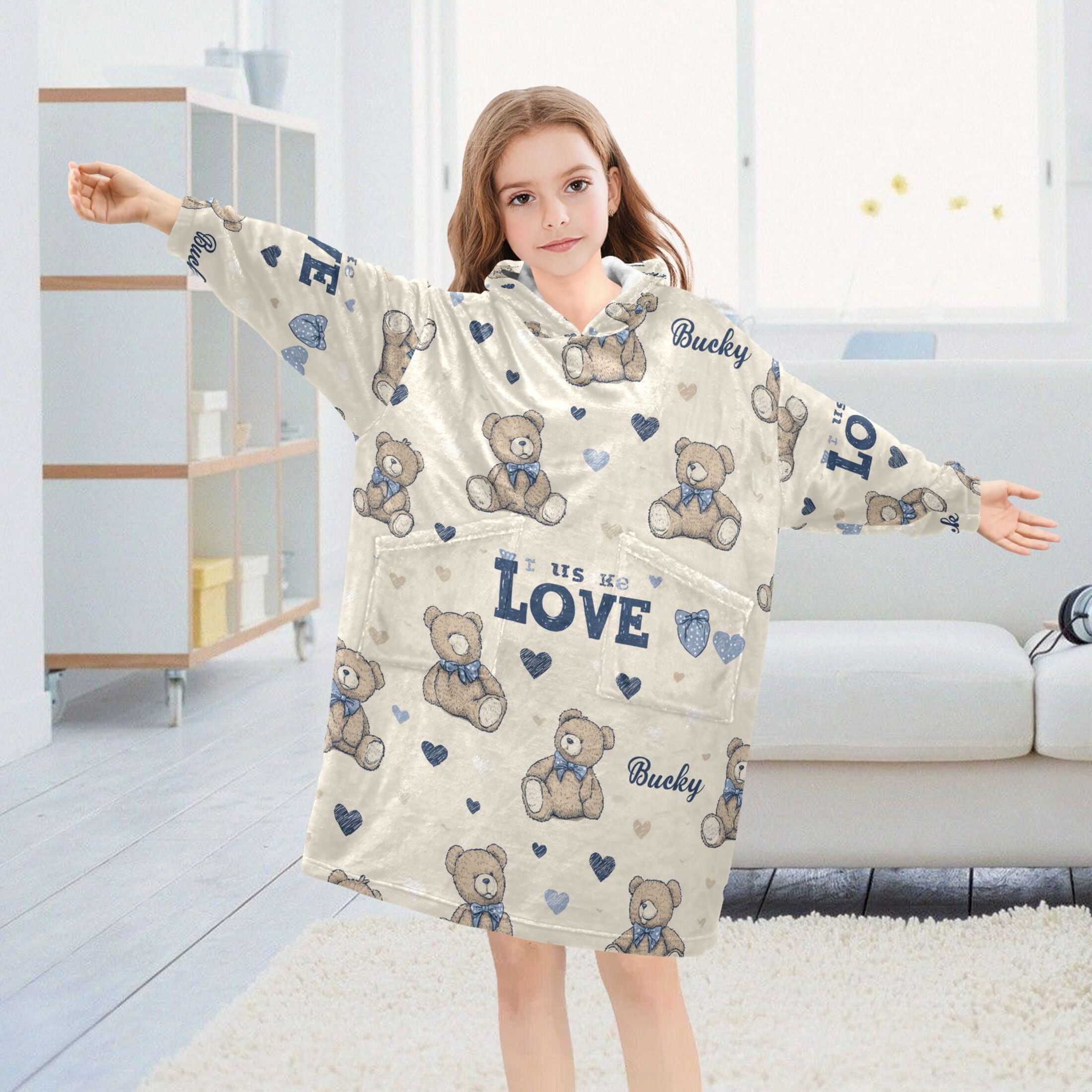 Wearable Blanket Hoodie for Care Bear Flannel Hooded Blanket with Pockets and Sleeves Suitable