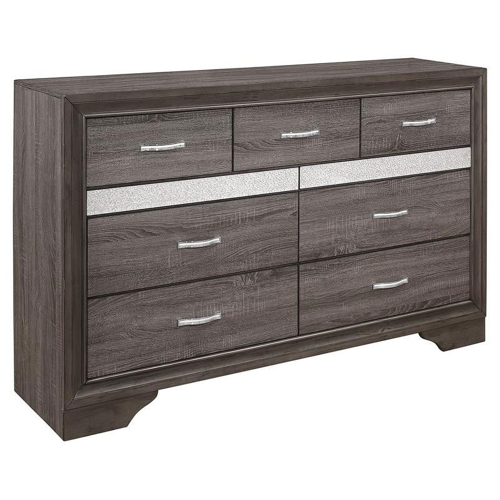 Lexicon Luster 9 Drawers Contemporary Wood Dresser in Gray and Silver Glitter