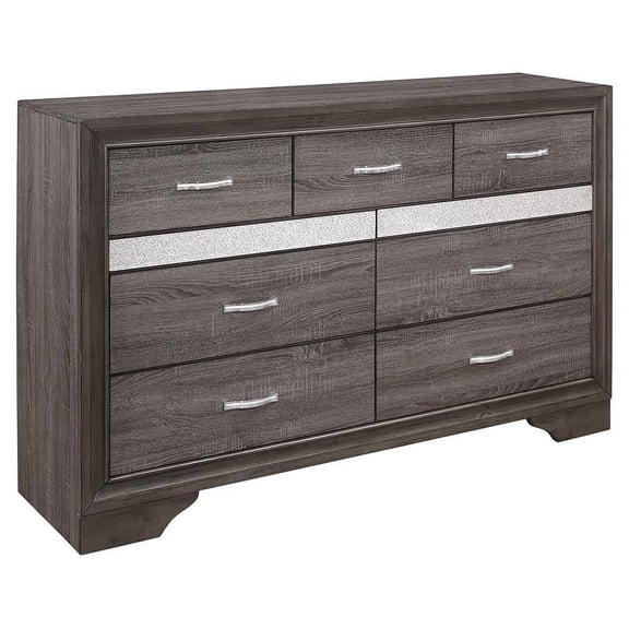 Lexicon Luster 9 Drawers Contemporary Wood Dresser in Gray and Silver Glitter