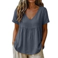 thumbnail image 5 of Women's Summer Crop Babydoll Peplum Tops Cute V Neck Short Sleeve Business Casual Trendy T Shirts Beach Vacation Navy, 5 of 6