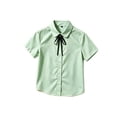 thumbnail image 2 of Girls Button Up Shirts Ribbon Bow Short Sleeve Collar Blouses Casual Soft Summer School Uniform Tops (1 Years, Green), 2 of 8