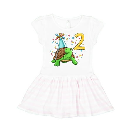 

Inktastic 2nd Birthday Cute Turtle in Party Hat with Confetti Gift Toddler Girl Dress