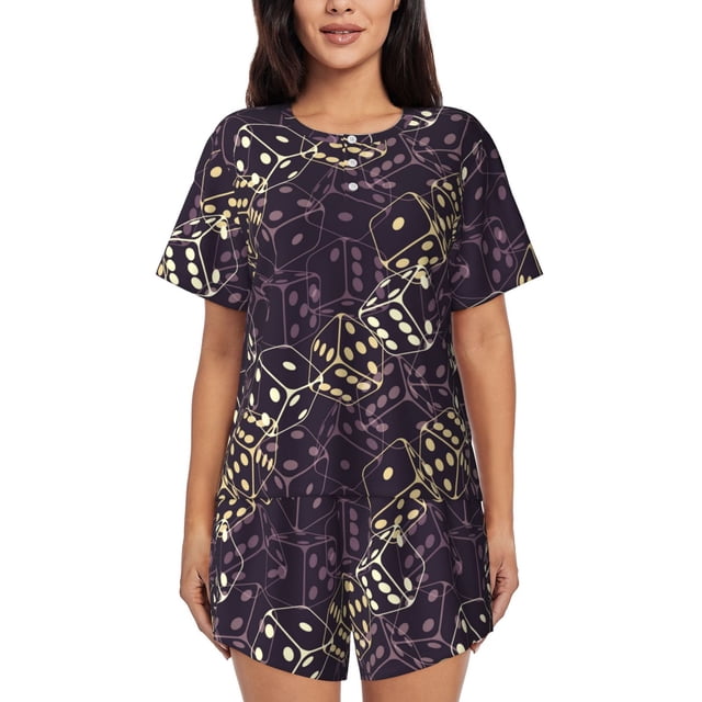 Balery Dice Conjunto de Pijama para Mujer con Estampado, Dos Piezas de Manga Corta y Shorts, Ropa de Dormir Suave con Cuello Redondo y Bolsillos-X-Large