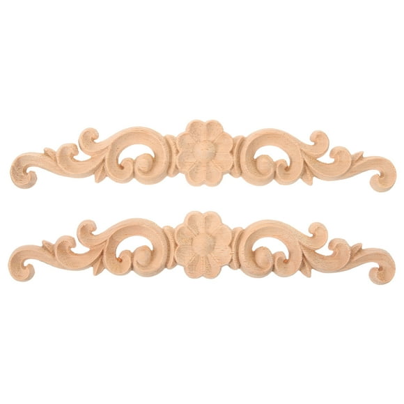 SHISUYAN 2pcs Wood Carving Delicate Door Head Carving Flowers Creative Solid Wood Applique for Furniture Cabinet Door Decors Size 1