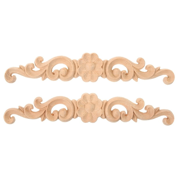 EeaseMX 2 piezas de flores adhesivas para tallar madera, delicadas flores para la cabeza de la puerta, apliques creativos de madera maciza para muebles, decoración de puertas de gabinetes, tamaño 1