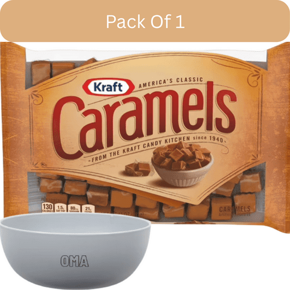 Kraft America’s Classic Individually Wrapped Candy Caramels – 11 oz Bag-1pk, With White Bowl By OMA