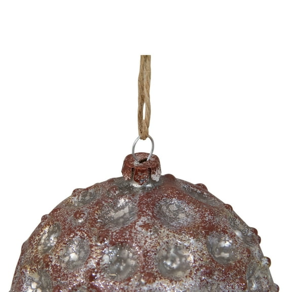 Distressed Silver and Rust Ball with Recessed Dot Design Christmas Ornament 4"