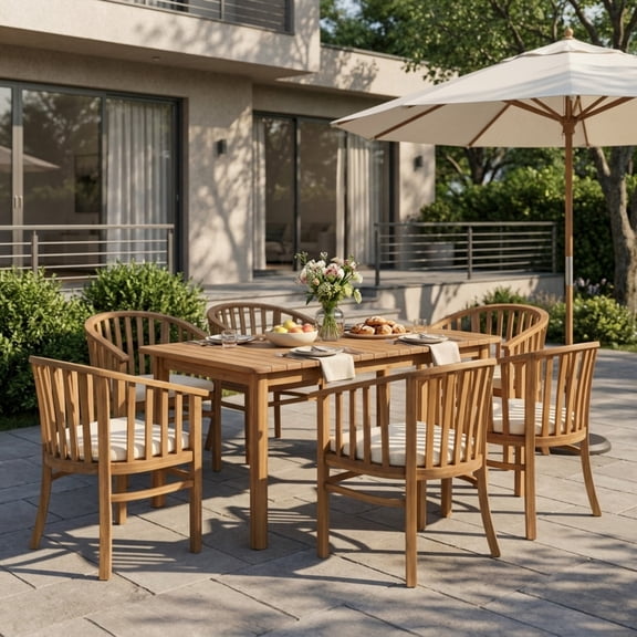 Christopher Knight Home 7-Piece Wood Outdoor Dining Set, Extendable Table with Cushioned Chairs, Teak Cream
