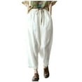 thumbnail image 2 of Womens Cotton Linen Cropped Pants Elastic Waist Drawstring Wide Leg Pants Casual Baggy Lounge Trousers with Pockets, 2 of 5