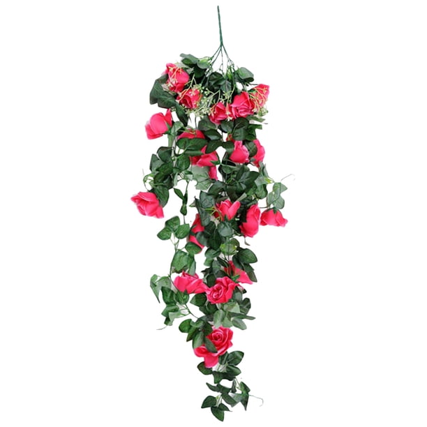 Flor artificial colgante, rosa para decoración del hogar y exteriores (roja)