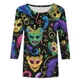 thumbnail image 5 of Gamivast Women Carnival Tops Plus Size 3/4 Sleeve Funny Mask Graphic Blouses Loose Fitted Crewneck Tunic Dressy T-Shirt Holiday Mardi Gras Pullover, 5 of 5