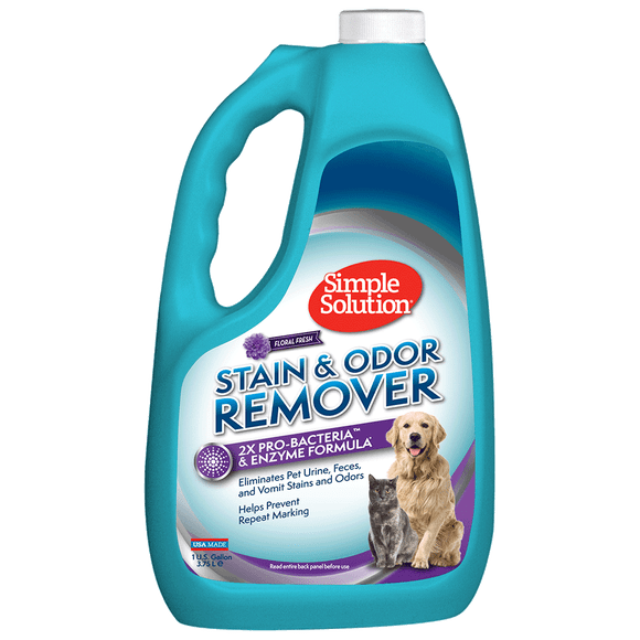 Solution Simple Détachant pour Animaux et Éliminateur d'Odeurs / Nettoyant Enzymatique avec Pouvoir Nettoyant Pro-Bactéries 2X / Fraîcheur Florale, 1 Gallon