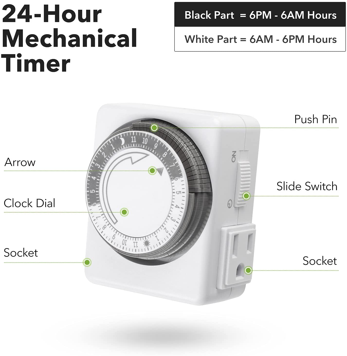 HBN 24-Hour Plug-in Mechanical Timer with Dual Outlets, 2-Pack photo 6